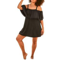 Women's Laser-Cut Off-The-Shoulder Swim Dress - Black