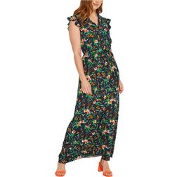 LTS Floral Print Frill Sleeve Maxi Dress - Navy Blue