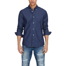 Only & Sons Regular Fit Button Down Collar Shirt - Blue/Dark Blue Denim