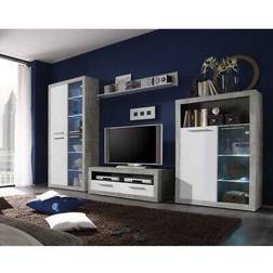 Stella Trading Wohnwand Stone Beton/Weiß Glanz Fernsehschrank