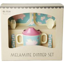 Rice Melamine Baby Dinner Set Giftbox Flying Pig Print