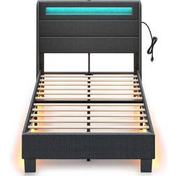 Rolanstar Upholstered Platform with LED Lights