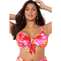 Swimsuits For All Mentor Tie Front Bikini Top - Orange Tie Dye