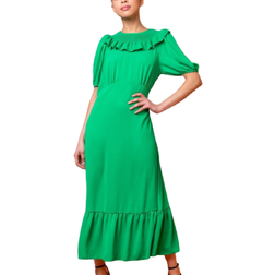 Frill Collar Detail Midi Dress - Green