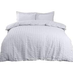 Highams Seersucker Duvet Cover White (228.6x218.4cm)