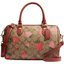 Coach Rowan Satchel In Signature Canvas With Wild Strawberry Print - Gold/Khaki Multi