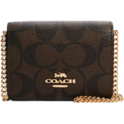 Coach Mini Wallet On A Chain In Signature Canvas - Gold/Brown Black