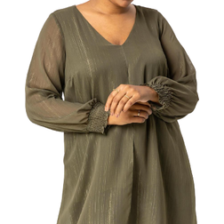 Roman Curve Chiffon Shimmer Split Front Top - Khaki