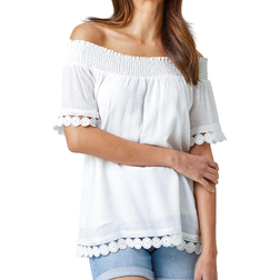 Roman Lace Detail Shirred Bardot Top - Ivory
