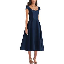 Alfred Sung Puff Cap Sleeve Full Skirt Midi Dress - Midnight Blue