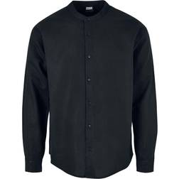 Urban Classics Longsleeve av Cotton Linen Stand Up Collar Shirt Herr svart