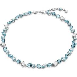 Swarovski Gema necklace, Mixed cuts, Blue, Rhodium plated