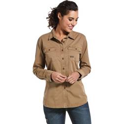 Ariat Rebar Washed Twill Long-Sleeve Work Shirt for Ladies Khaki