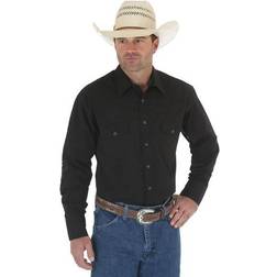 Wrangler Men's Sport Western Basic Two Pocket Long Sleeve Snap Shirt - Black