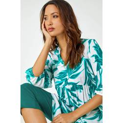 Roman Palm Print Tunic Overshirt in Green