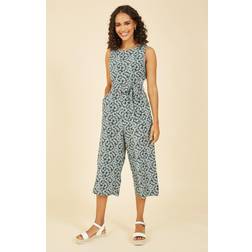 Yumi Mela London Womens Green Daisy Floral Print Culotte Jumpsuit