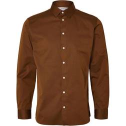 Selected Langærmet Slim Fit Skjorte Brun