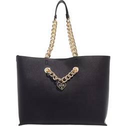 Versace Heart Chain Charm Embellished Tote - Black