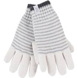 Heat Holders WoMens Striped Fleece Lined Thermal Gloves Cream