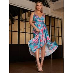 Chi Chi London Dam Cami Blommig Wrap Midi Dip Fåll Klänning - Grön Cocktail