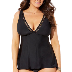 Swimsuits For All Plunge Flared Tankini Top - Black