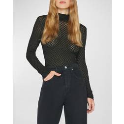 Frame Stretch Mesh Lace Turtleneck NOIR