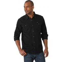 Wrangler Men's Iconic Regular Fit Snap Shirt, Black Denim