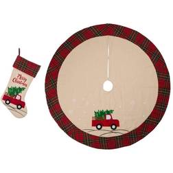 GlitzHome Set of 2 Embroidered Linen 48 Skirt Christmas Tree Skirt