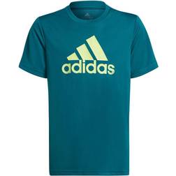 Adidas Kid's Aeroready Designed to Move Big Logo Tee - Legacy Teal/Pulse Lime (HE9330)