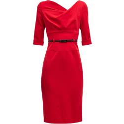 Black Halo Classic 3/4 Sleeve Jackie O Sheath Dress - Red