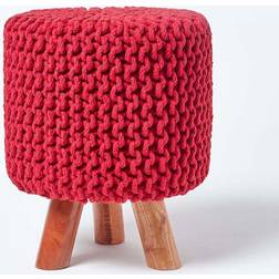 Homescapes Red Tall Knitted Foot Stool