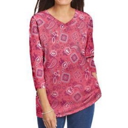 Woman Within Perfect Printed Three-Quarter Sleeve V-Neck Tee Plus Size - Rose Pink Bandana Paisley