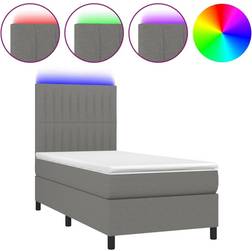 vidaXL Ramsäng madrass & LED mörkgrå tyg Kontinentalsäng