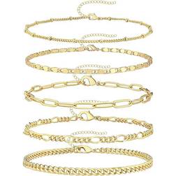 Reoxvo Dainty Chain Bracelets Set - Gold