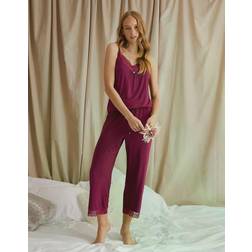 Bamboo Lace Cami Cropped Trouser Pyjama Set in Bordeaux