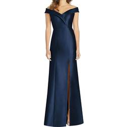 Alfred Sung Off-the-Shoulder Cuff Trumpet Gown - Midnight