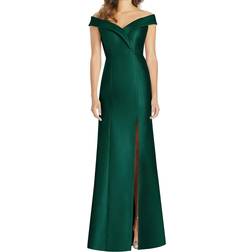 Alfred Sung Off-the-Shoulder Cuff Trumpet Gown - Hunter