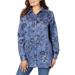 Woman Within Soft Sueded Moleskin Shirt Plus Size - Light Indigo Sketched Folk