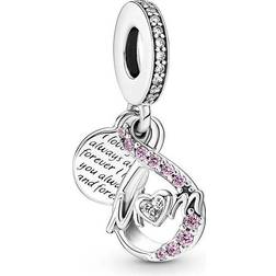 Pandora Mom Infinity Pavé Double Dangle Charm - Silver/Pink/Transparent