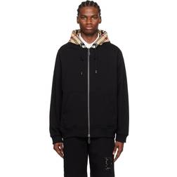 Burberry Check Hood Cotton Zip Hoodie - Black