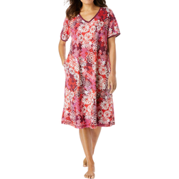 Dreams & Co Women's Short T-shirt Lounger Plus Size - Pomegranate Floral