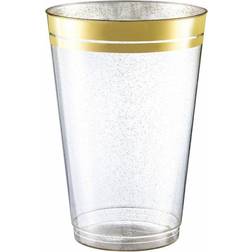 Clear Gold Glitter Plastic Disposable Party Cups- Pack of 100 Cups Clear