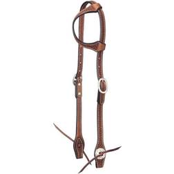 Tough-1 Leather Single Ear Headstall/Basket Stamp Brn Brown