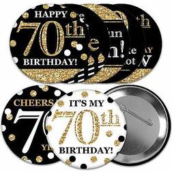 Big Dot of Happiness Adult 70th Birthday Gold 3 inch Birthday Party Badge Pinback Buttons Set 8