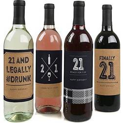 Big Dot of Happiness Finally 21 Birthday Gift For Men Wine Bottle Label Stickers Set 4