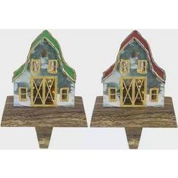 Northlight Set of 2 Lighted Galvanized Barn Christmas Stocking Holders 5.5" Decoration