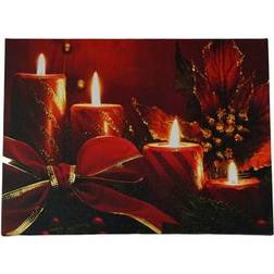 Northlight LED Lighted Glitter Striped Candles with Poinsettia Bow Christmas Decoration