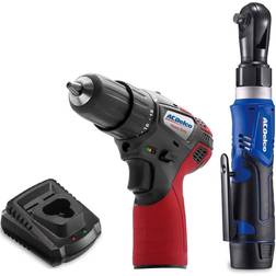 ACDelco ARW1209-K16 G12 Series 12V Li-ion Cordless 3/8” Ratchet Wrench & Drill Driver Combo Tool Kit