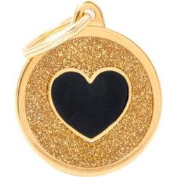 MyFamily Shine "Big Circle Gold Glitter Black Heart" ID Tag