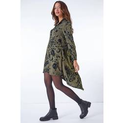 Roman Oversized Animal Print Shirt Dress in Khaki